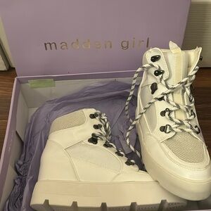 Madden Girl Negan white hiker sneakers, in size 7.5 women’s